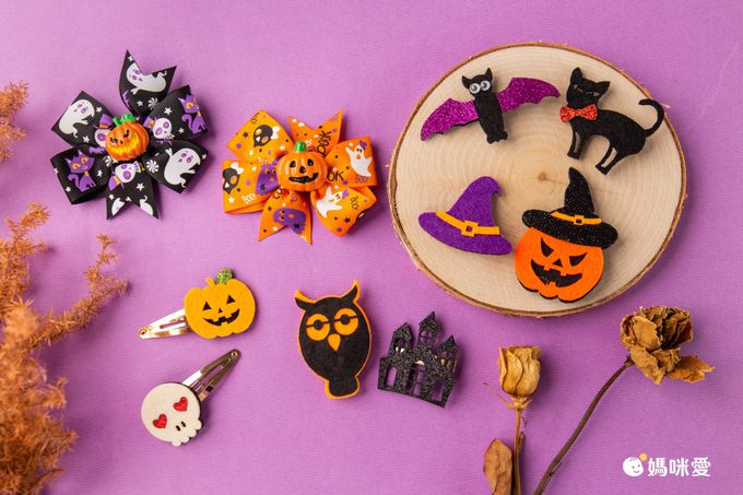 萬聖節蝴蝶結裝飾髮夾-生氣南瓜-橘色