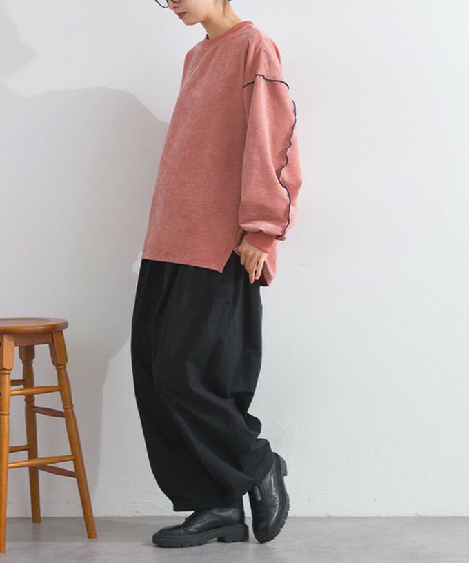 日本 Lupilien - 木耳縫線休閒絨面長袖上衣-淺灰