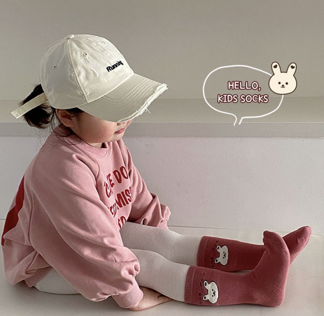 love, charlotte - 珊瑚粉兔寶寶中筒棉襪-4 雙一組