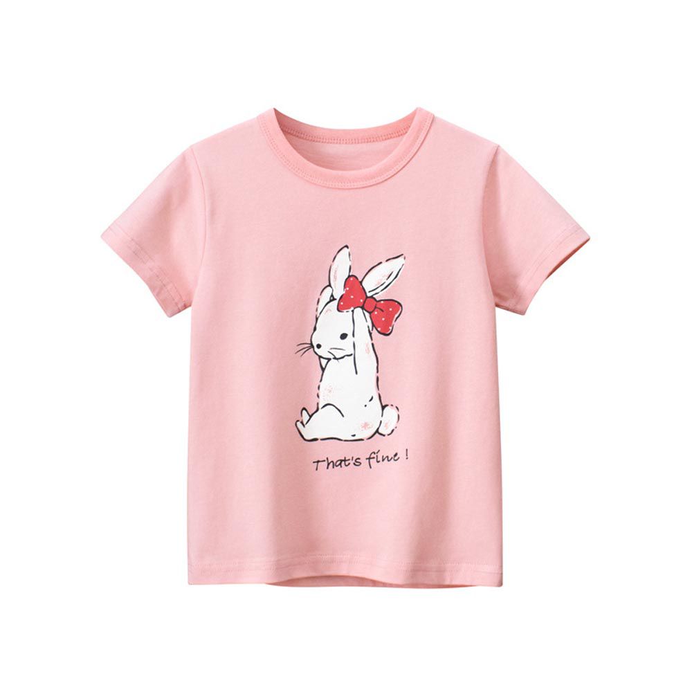27home - 純棉短袖上衣-蝴蝶結兔兔-粉色