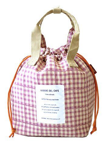 日本代購 - 抽繩束口保溫保冷便當袋-格紋-寶貝藍 (27x19×16cm)