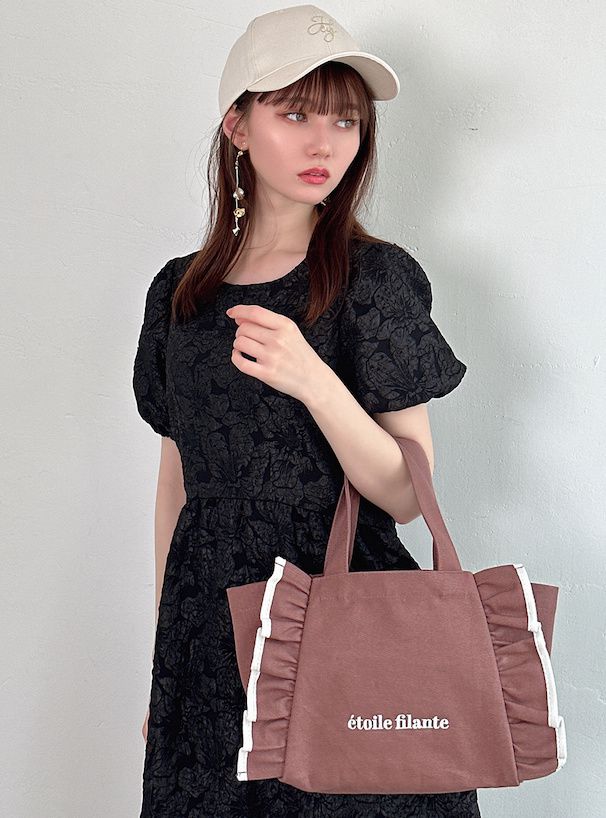 日本 GRL - 氣質荷葉捲邊帆布包/托特包-淺米 (F)