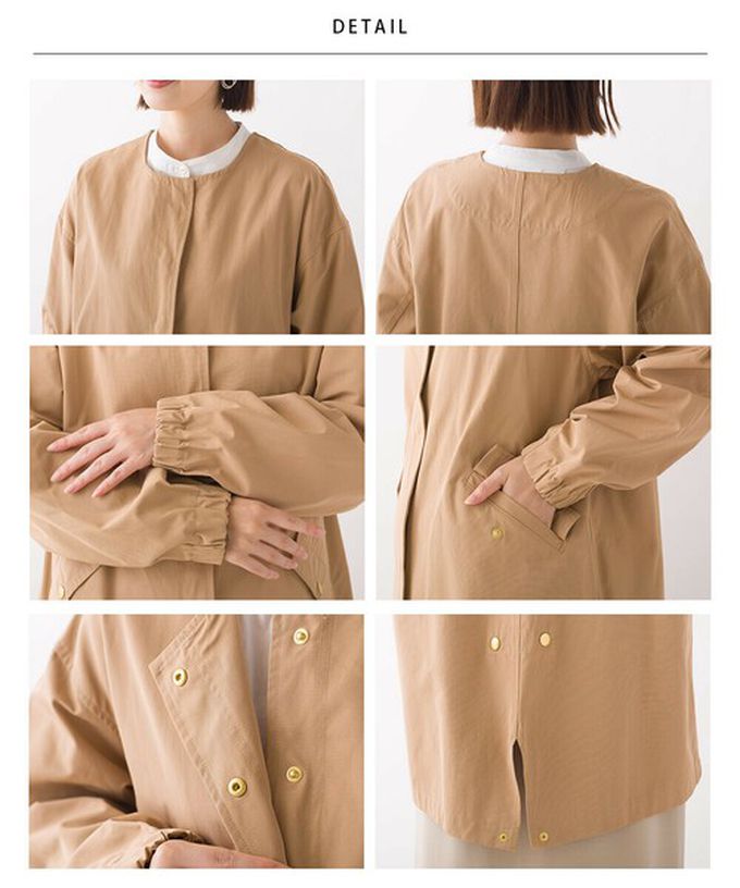 日本 OMNES - 撥水加工 休閒無領中長版風衣外套-磚橘紅