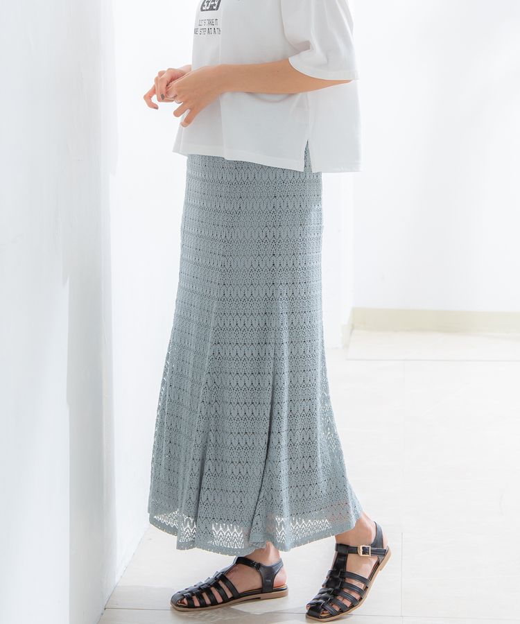 日本 Honeys - 蕾絲雕花魚尾長裙-米