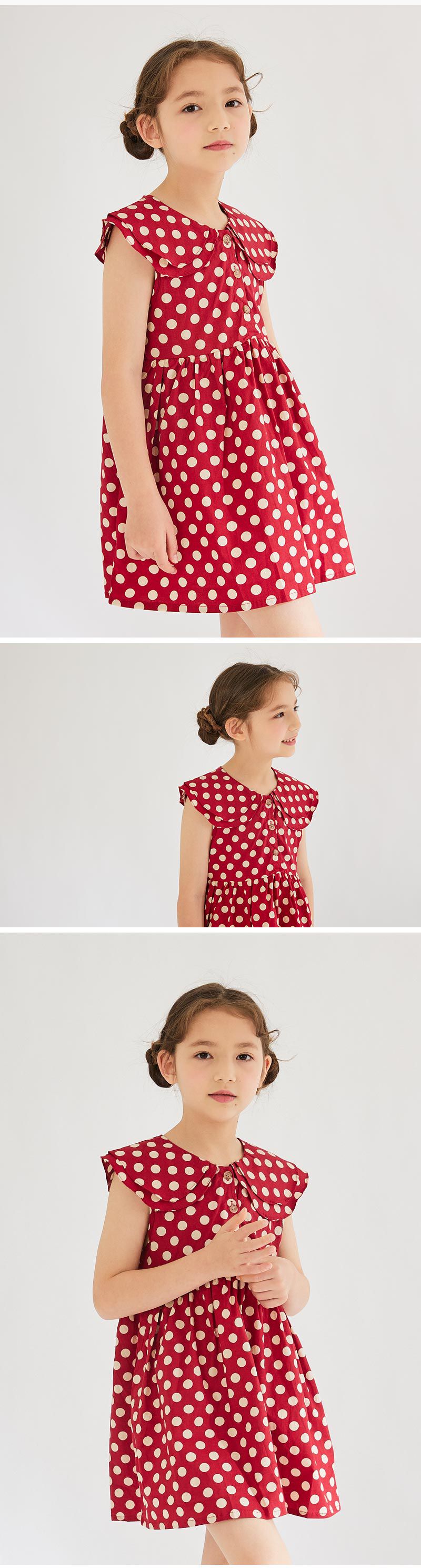 韓國 OZKIZ - 雙層翻領圓點洋裝-紅