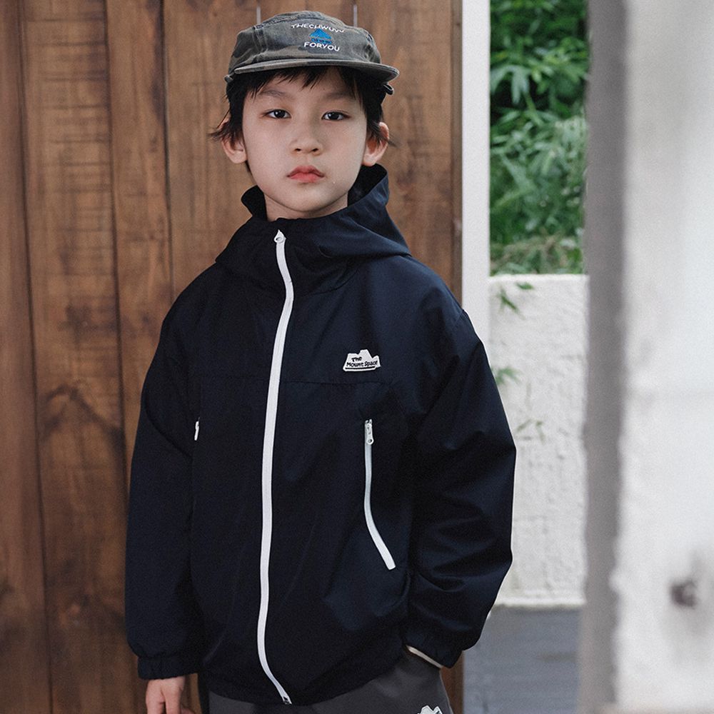 防風防水連帽衝鋒外套-內裡加絨-黑色