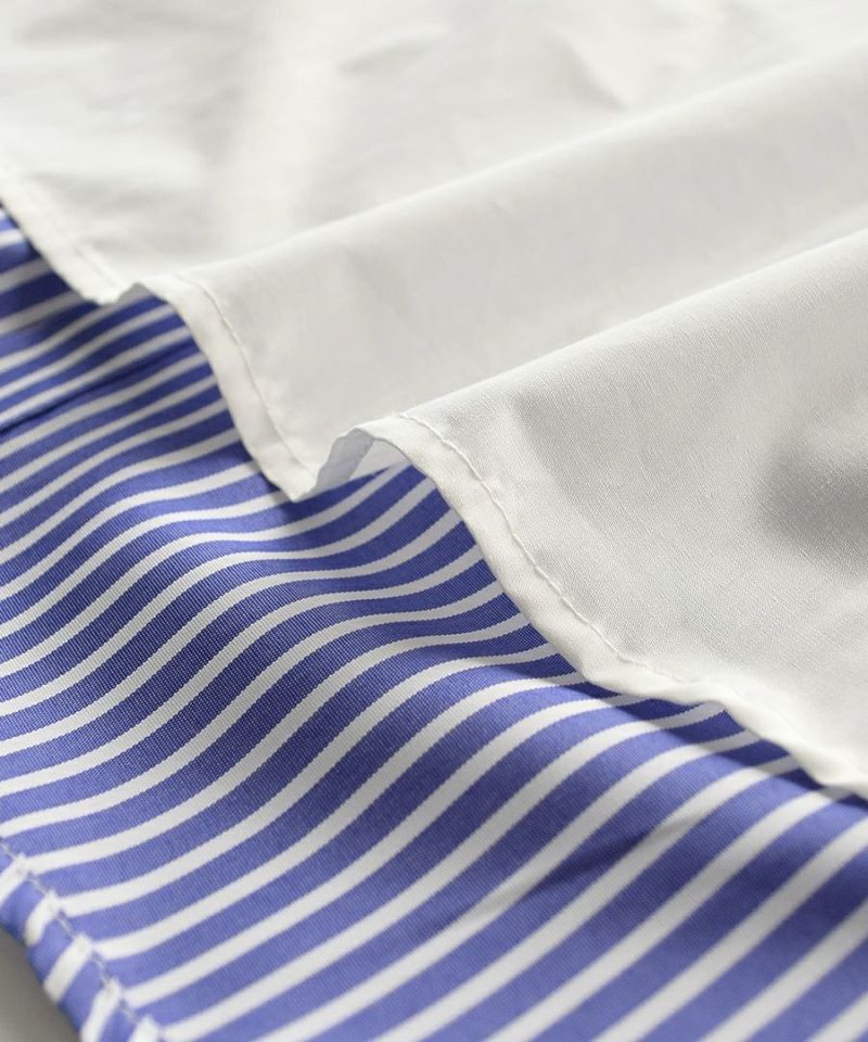 日本 zootie - 設計款條紋拼接泡泡短袖上衣-經典黑