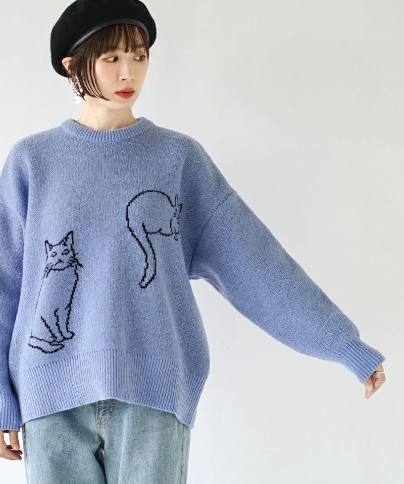 日本 zootie - 貓咪系列 圓領針織毛衣-兩隻貓咪-開心果綠