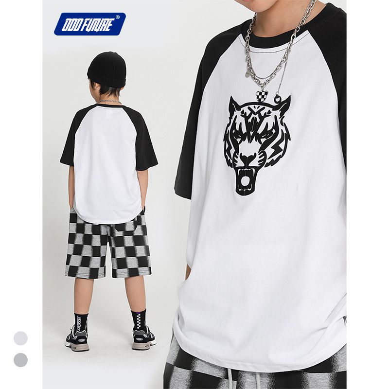 純棉基礎款短袖上衣-虎頭款-灰+黑色