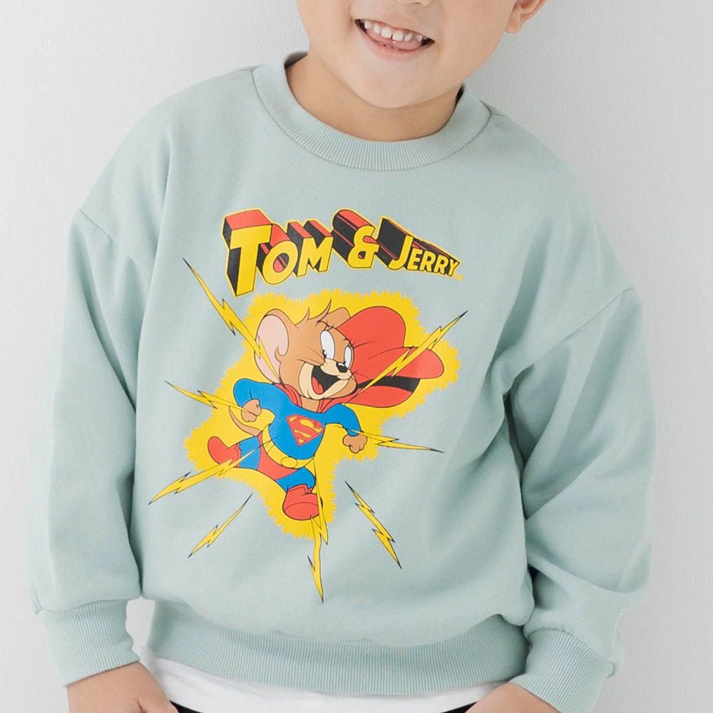 限定聯名 縮口印花長袖上衣-TOM&JERRY-超人-薄荷綠