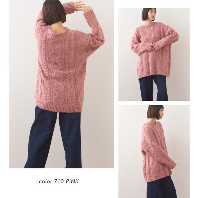 日本 OMNES - 季節感麻花編蓬鬆感針織上衣-米杏