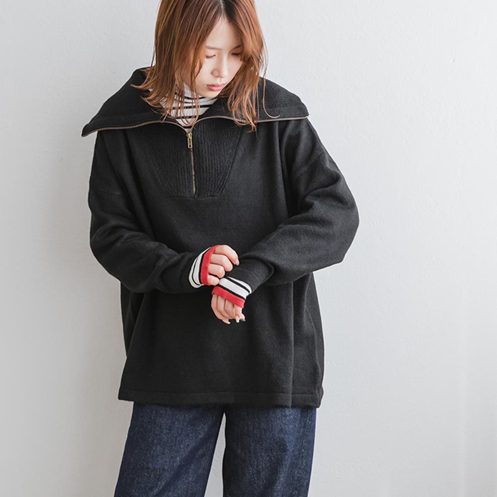 日本 ihuu - 可機洗拉鏈開襟針織毛衣-黑