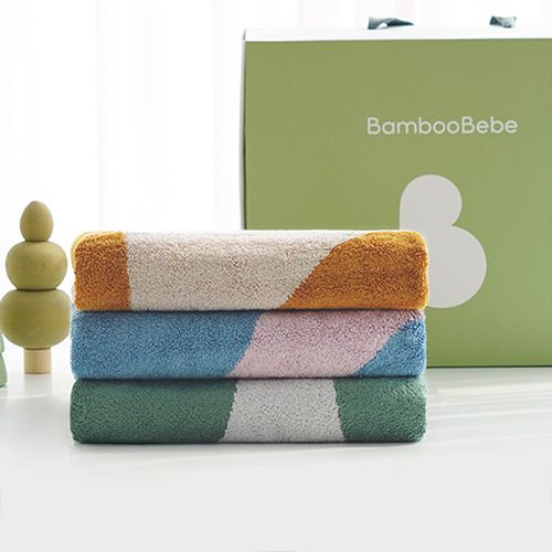 韓國 Bamboo bebe - (禮盒3入組)超柔軟毛圈竹纖維吸水多用途大毛巾-幾何圖案 (45x90cm)