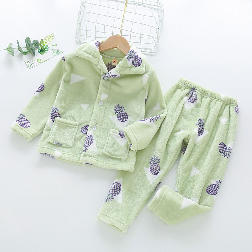 超柔軟珊瑚絨開扣睡衣-薄荷綠鳳梨