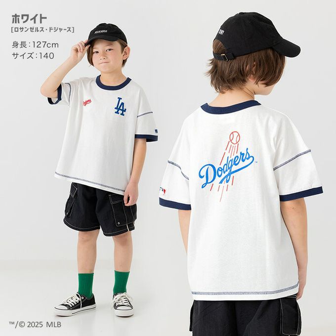 日本 Chil2 - MLB聯名 100%刺繡logo補丁短袖上衣-聖地牙哥教士-奶油杏