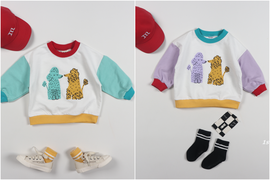 韓國 First Blue - 貴賓狗拼接色T-綠