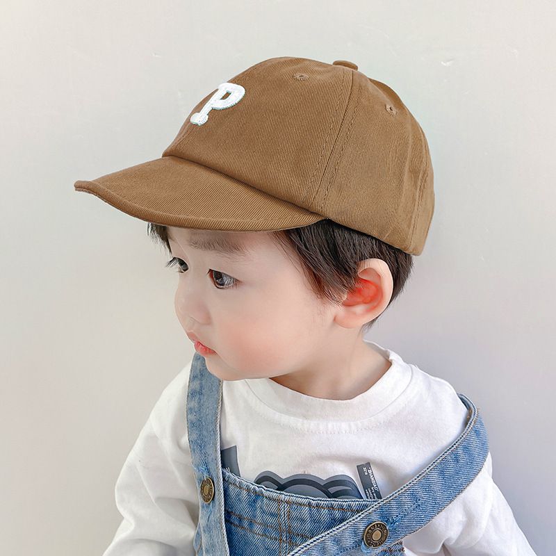 兒童防曬棒球帽/鴨舌帽-刺繡英文字P-軍綠色 (47-49CM)