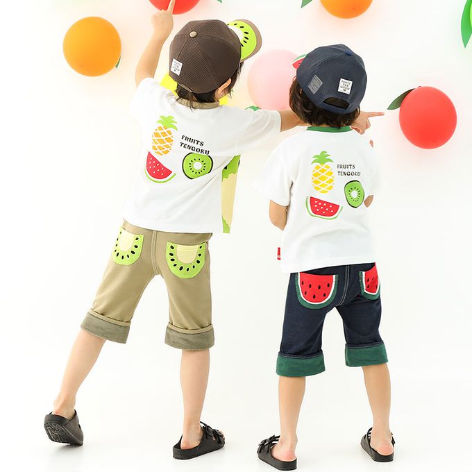 日本 ZOOLAND - 可愛水果口袋反摺造型短褲-奇異果-淺棕