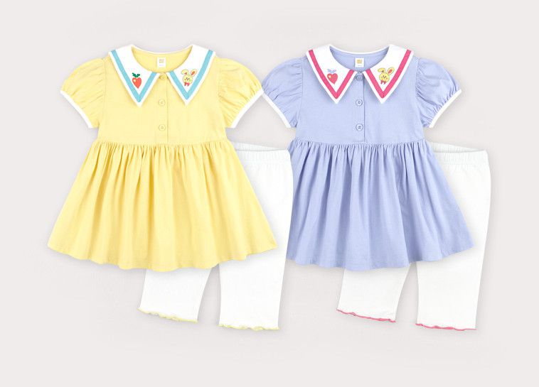 韓國 HEJMINI - BUNNY兔翻領鈕扣套裝-黃