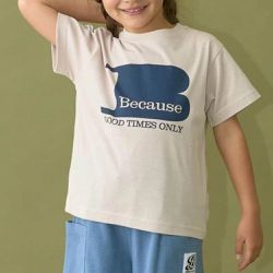 日本 b-ROOM - 簡約印花舒適天竺棉短袖上衣-Because-米