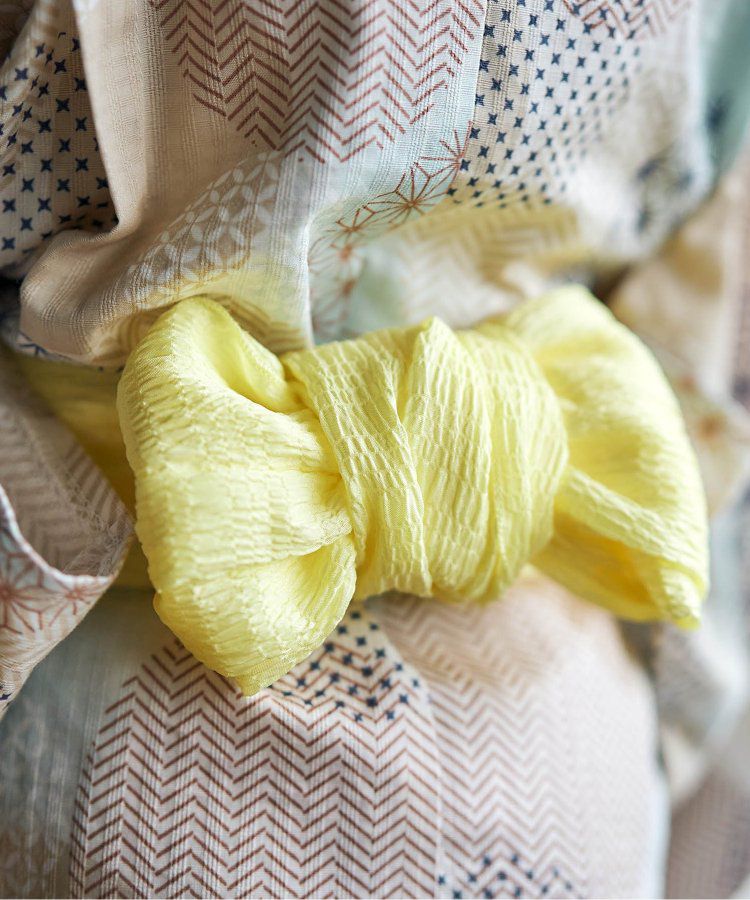 日本 apres les cours - 華麗腰帶風純棉二件式浴衣-椿花-紅藍條紋