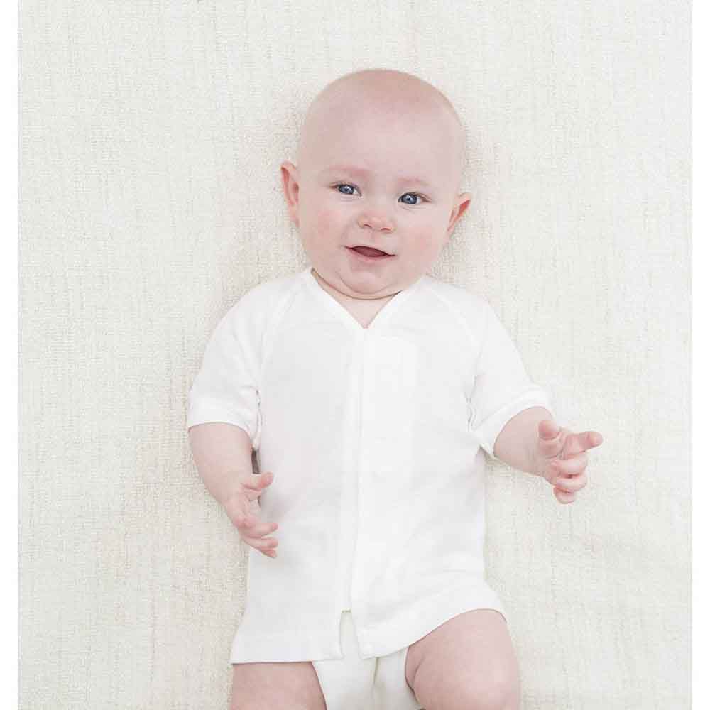 日本 Combi - mini系列-純棉肚衣(黏貼式,7分袖)-白色*2 (60-70)