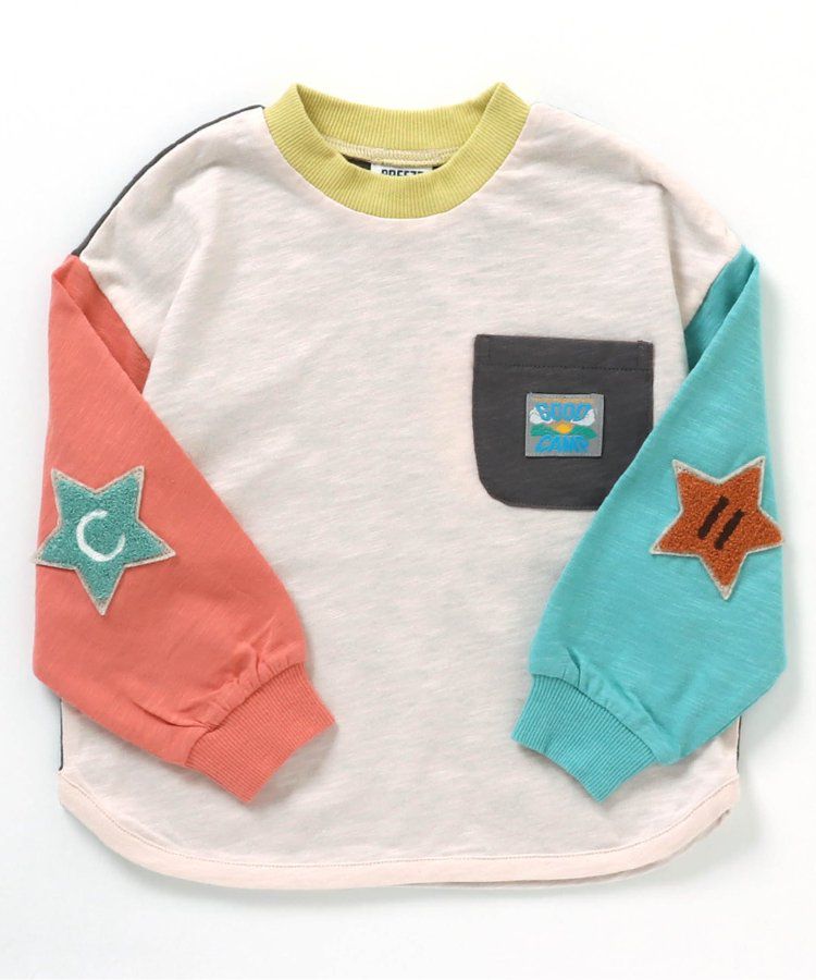 日本 BREEZE - 時髦星星刺繡長袖上衣-粉橘