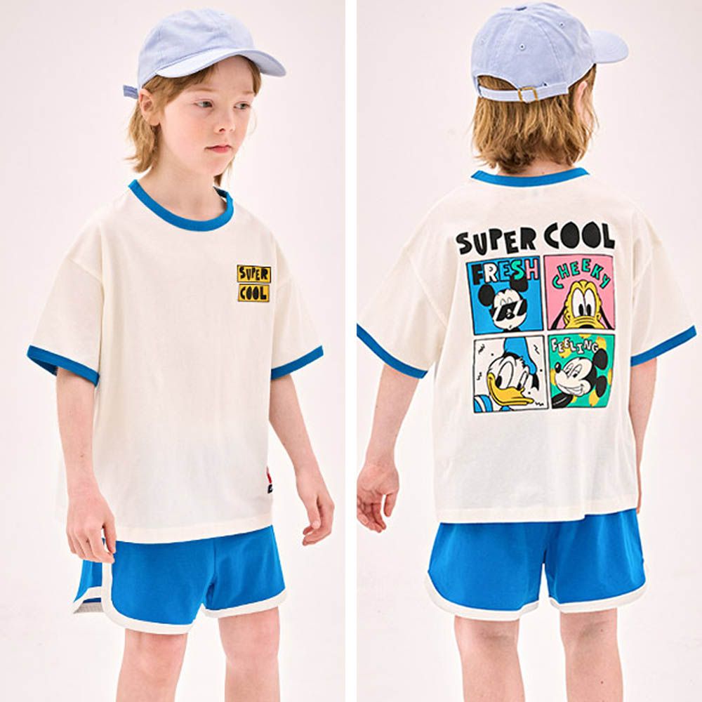(聯名款)酷酷漫畫風格純棉短袖套裝-卡通人物米奇-藍