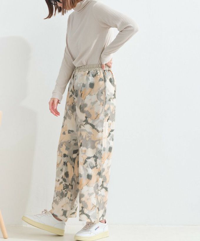 日本 le colis - [人氣款]柔和季節感印花輕盈寬褲-暈染-粉紅x綠