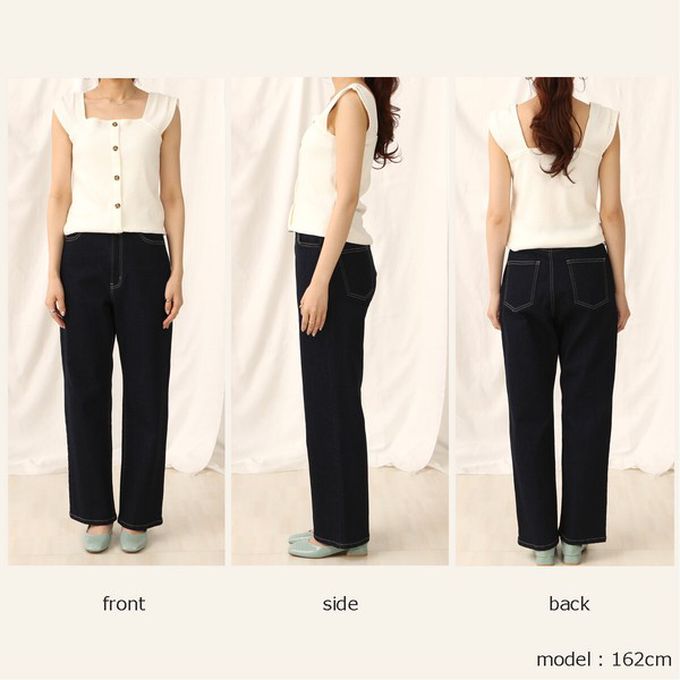 日本女裝代購 - 彈力修身高腰直筒丹寧褲(再生環保材質)-復古灰