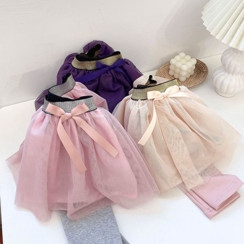 FANMOU - 內搭褲裙-撞色紗裙-灰色x粉色