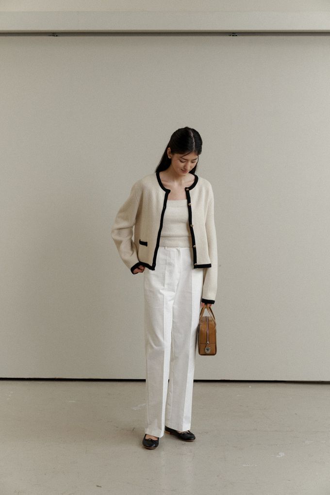 韓國女裝連線 - 百搭無領金釦針織外套-深藍 (FREE)