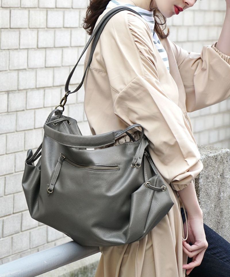 日本 zootie - 2WAY皮革輕量時尚肩背包/通勤包-石墨灰