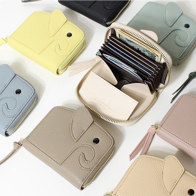 日本 LIZDAYS - 童趣大象高收納力輕巧短夾-防盜設計-黑