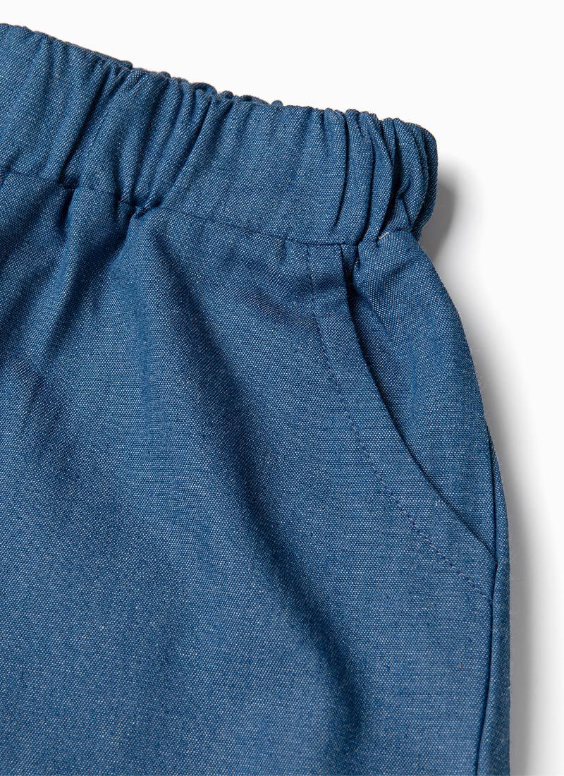 韓國 OZKIZ - 丹寧水手翻領排釦套裝-丹寧藍