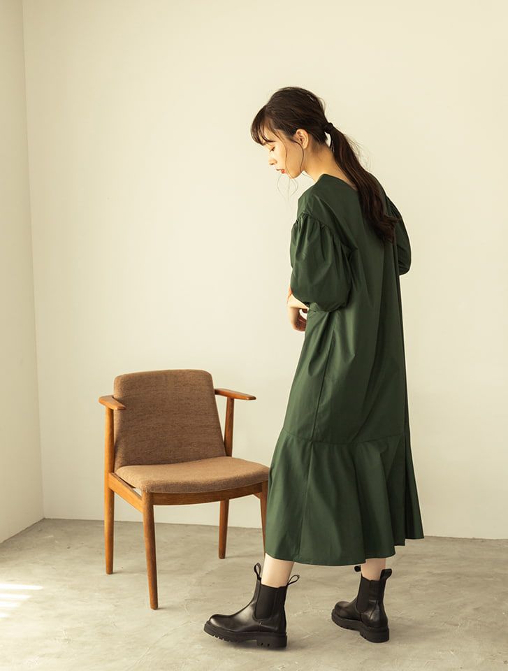 日本 fifth - V領五分袖魚尾長洋裝-摩卡