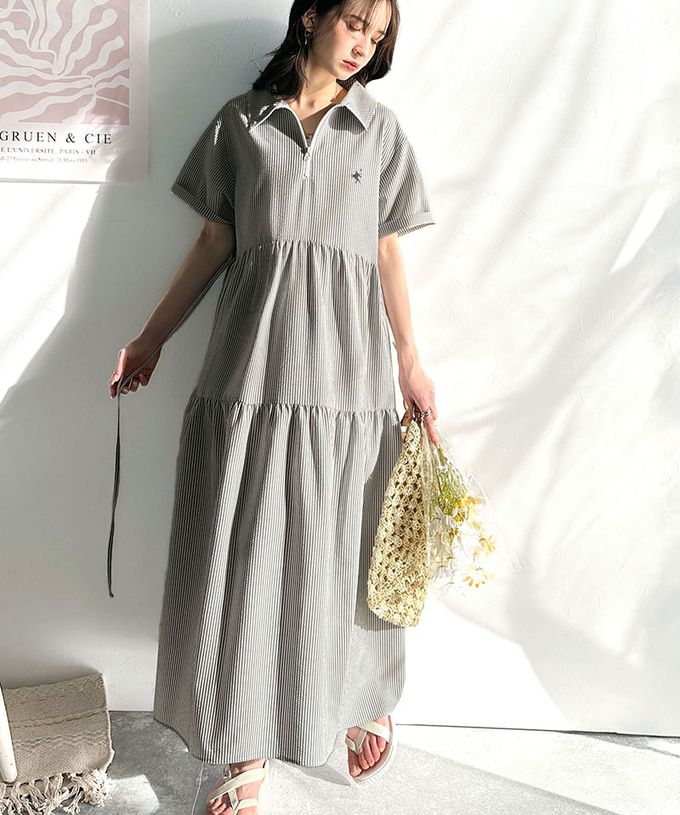 日本 Classical Elf - 簡約logo運動風半拉鏈短袖洋裝-象牙