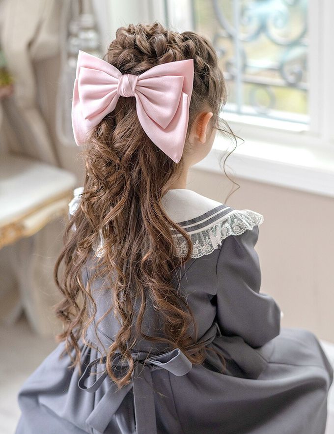 日本 Catherine Cottage - 夢幻光澤蝴蝶結緞帶髮夾-黑