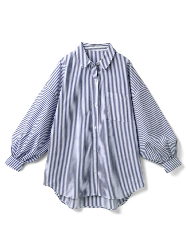 日本 GRL - 聯名款 經典直條紋長袖襯衫-凱蒂綠 (F)