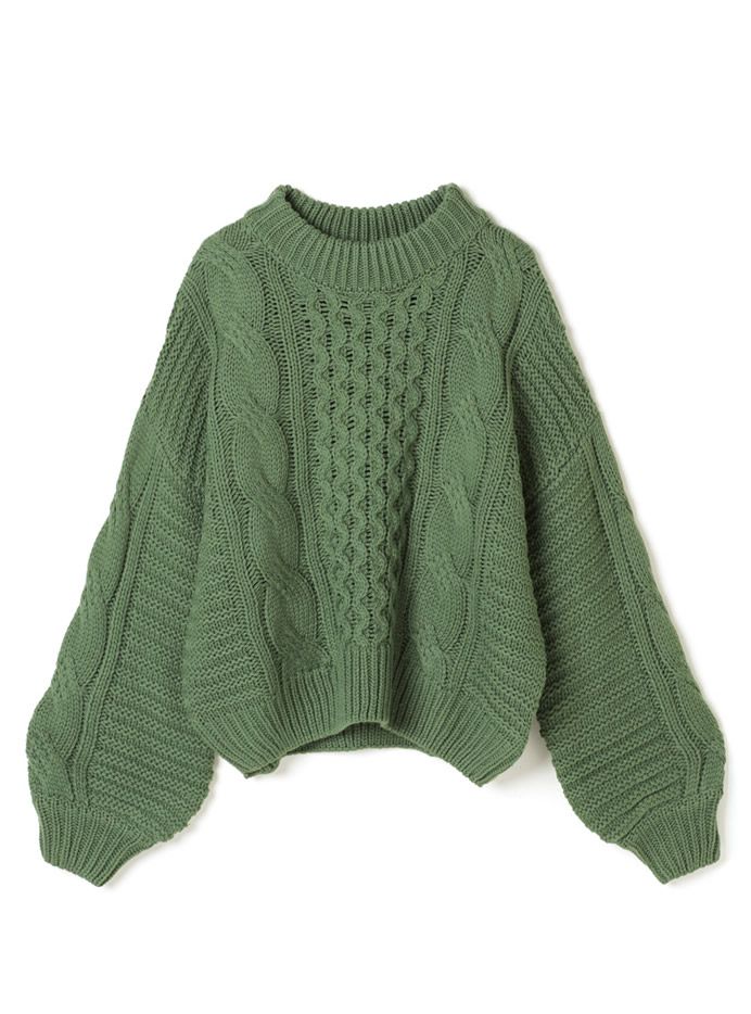 日本 GRL - 小高領麻花針織毛衣-杏