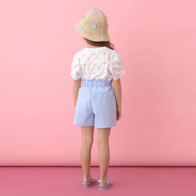 日本 Lycee mine - 純棉滿版印花打褶泡泡袖上衣-愛心-藍紫