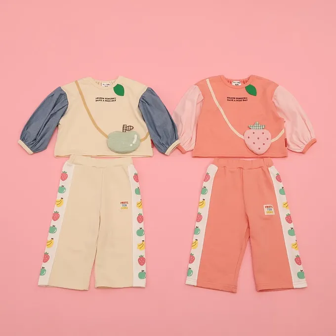 日本 ZOOLAND - 水果樂園 小包造型澎澎長袖上衣-蘋果-米杏