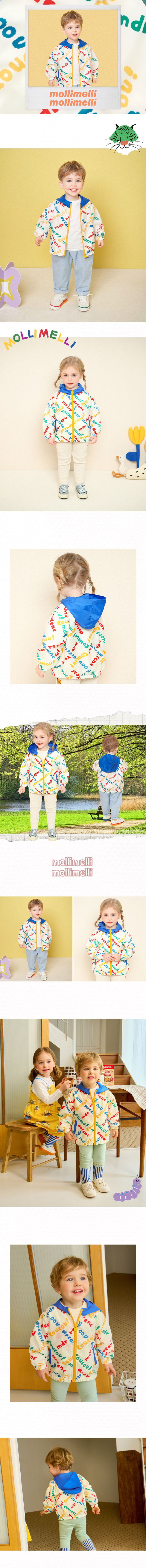 韓國 mollimelli - 彩色文字印花連帽縮口外套-白X藍