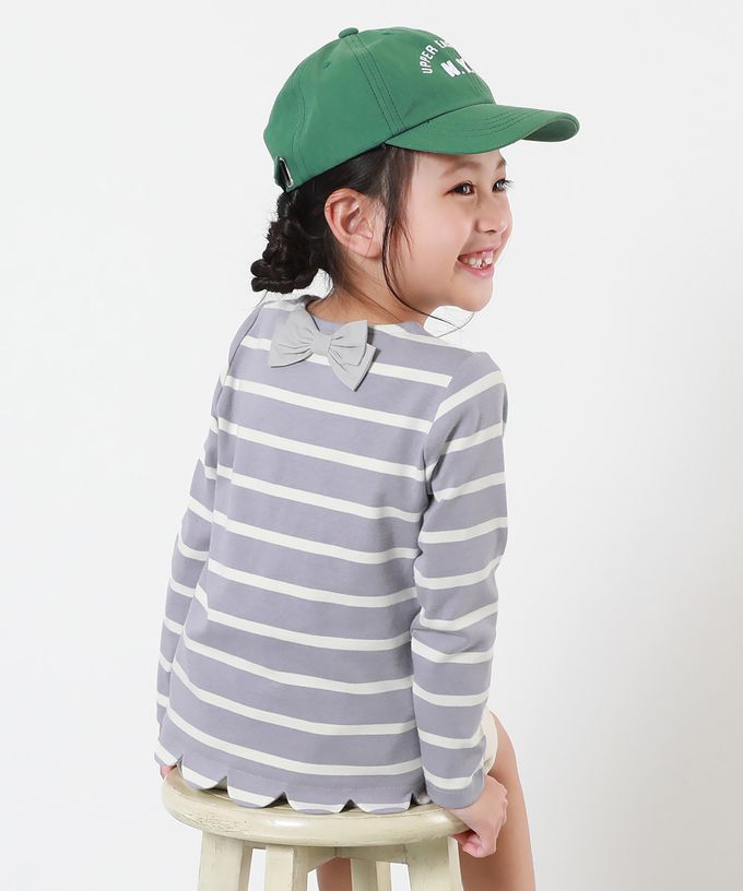 日本 devirock - 可愛扇形蝴蝶結條紋長袖上衣-丁香紫