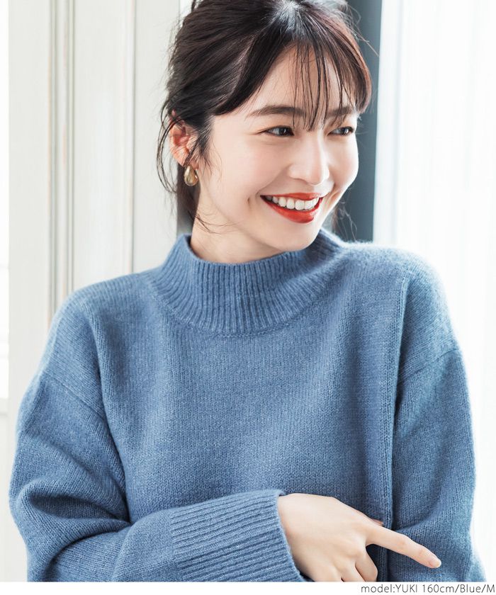 日本 COCA - 柔軟小高領顯瘦針織毛衣-藍