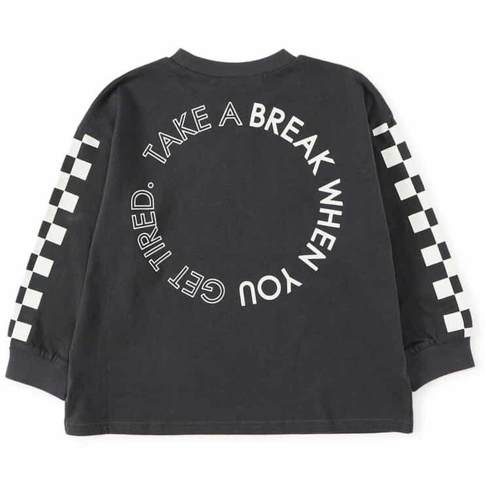 100%棉 街頭印花長袖上衣-格子袖-炭灰