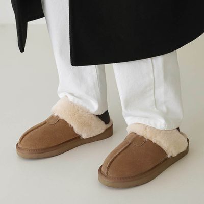韓國 SAPPUN - 冬日溫暖毛絨雪靴拖鞋-駝 (跟高2.5cm-尺寸24.5)