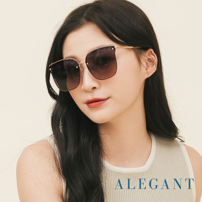 ALEGANT - 柔美氣質裸暈灰粉漸層貓眼設計金屬鏤空墨鏡│UV400太陽眼鏡
