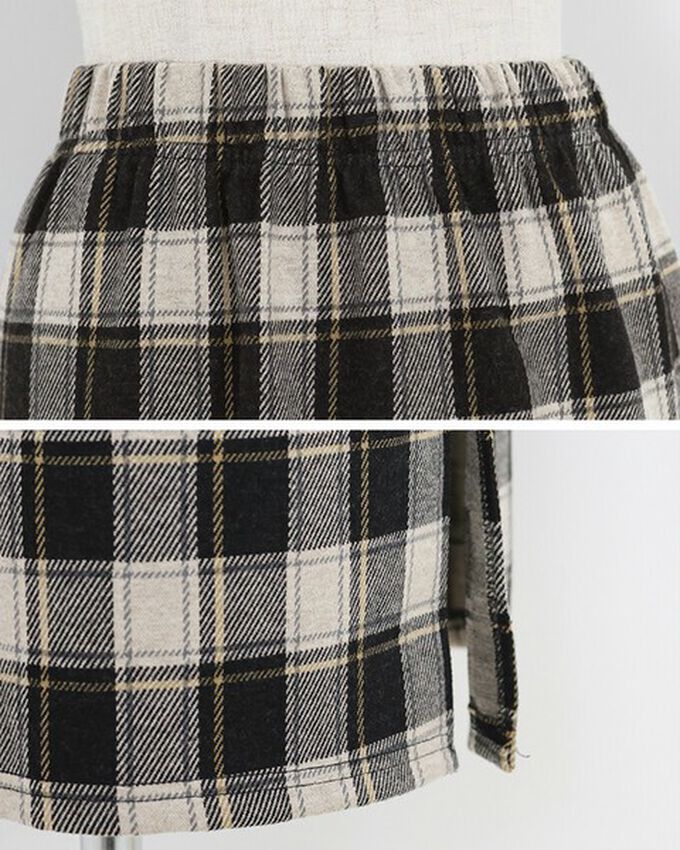 日本 BLUE EAST - 簡潔溫柔格紋後開叉合身長裙-黑x灰