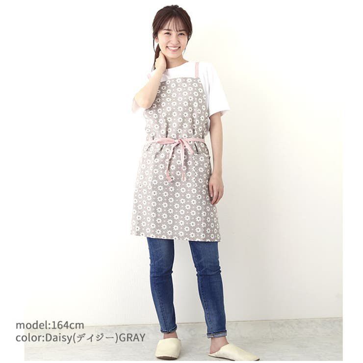 日本代購 - 印度棉大人料理圍裙(雙口袋)-小雛菊-灰
